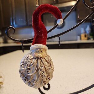 Old World Santa Heads Resin With Golden String Hanging Cracker Barrel Vintage 7”